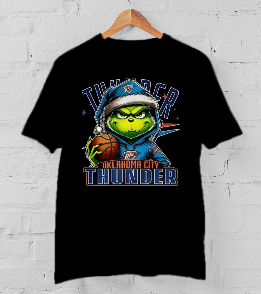 Oklahoma City Thunder Christmas Grinch Basketball Santa Hat T-Shirt