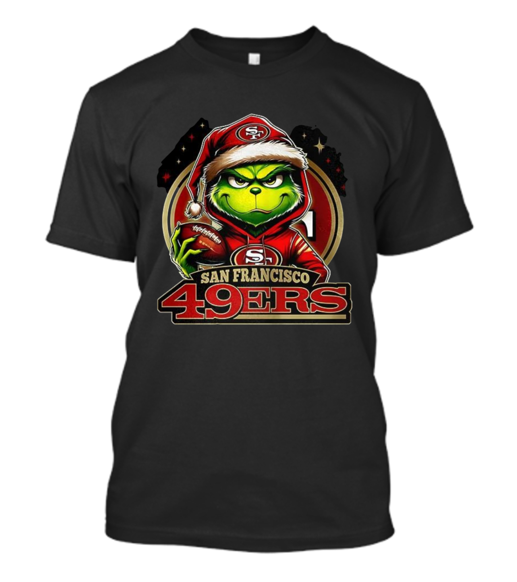 Grinch Santa Hat San Francisco 49ers Christmas Football Holiday NFL T-Shirt