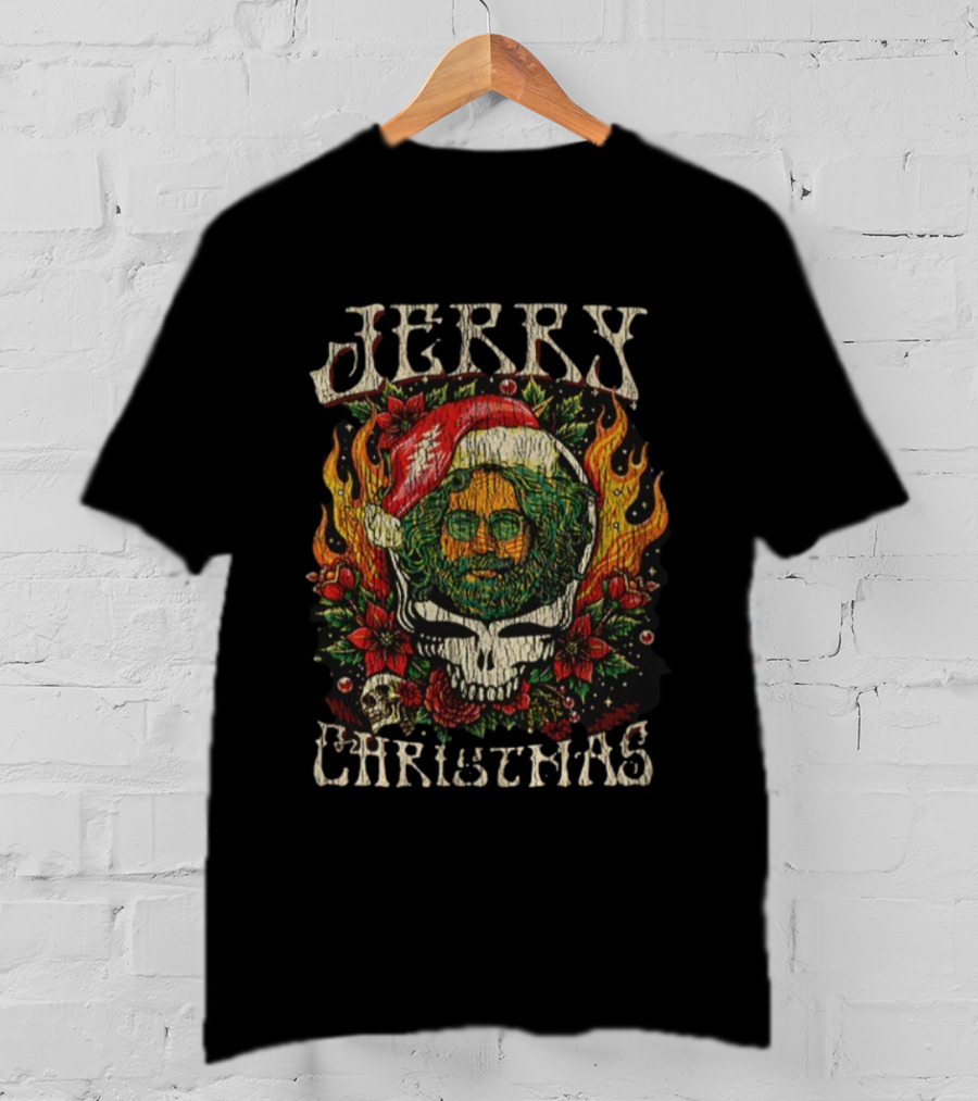 Jerry Christmas Grateful Dead Santa Claus Merry Christmas Skull Wreath T-Shirt