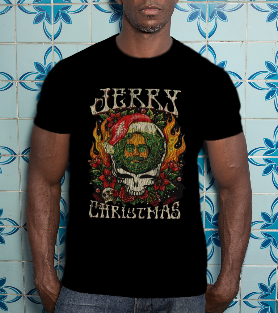 Jerry Christmas Grateful Dead Santa Claus Merry Christmas Skull Wreath T-Shirt