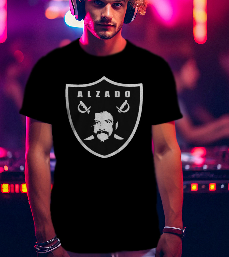 Alzado Los Angeles Raiders Shield Logo Tribute NFL Black And Silver T-Shirt