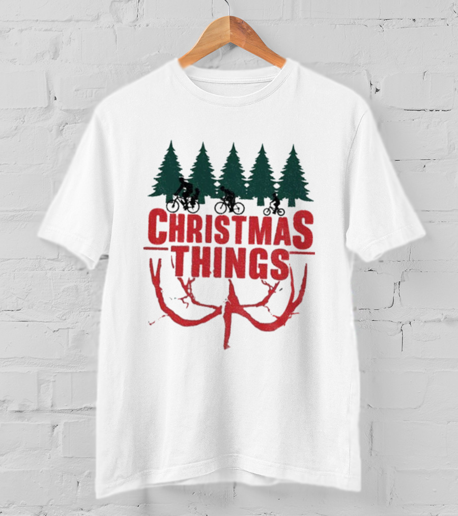Christmas Things Merry Upside Down Xmas Funny Holiday Reindeer Trees T-Shirt