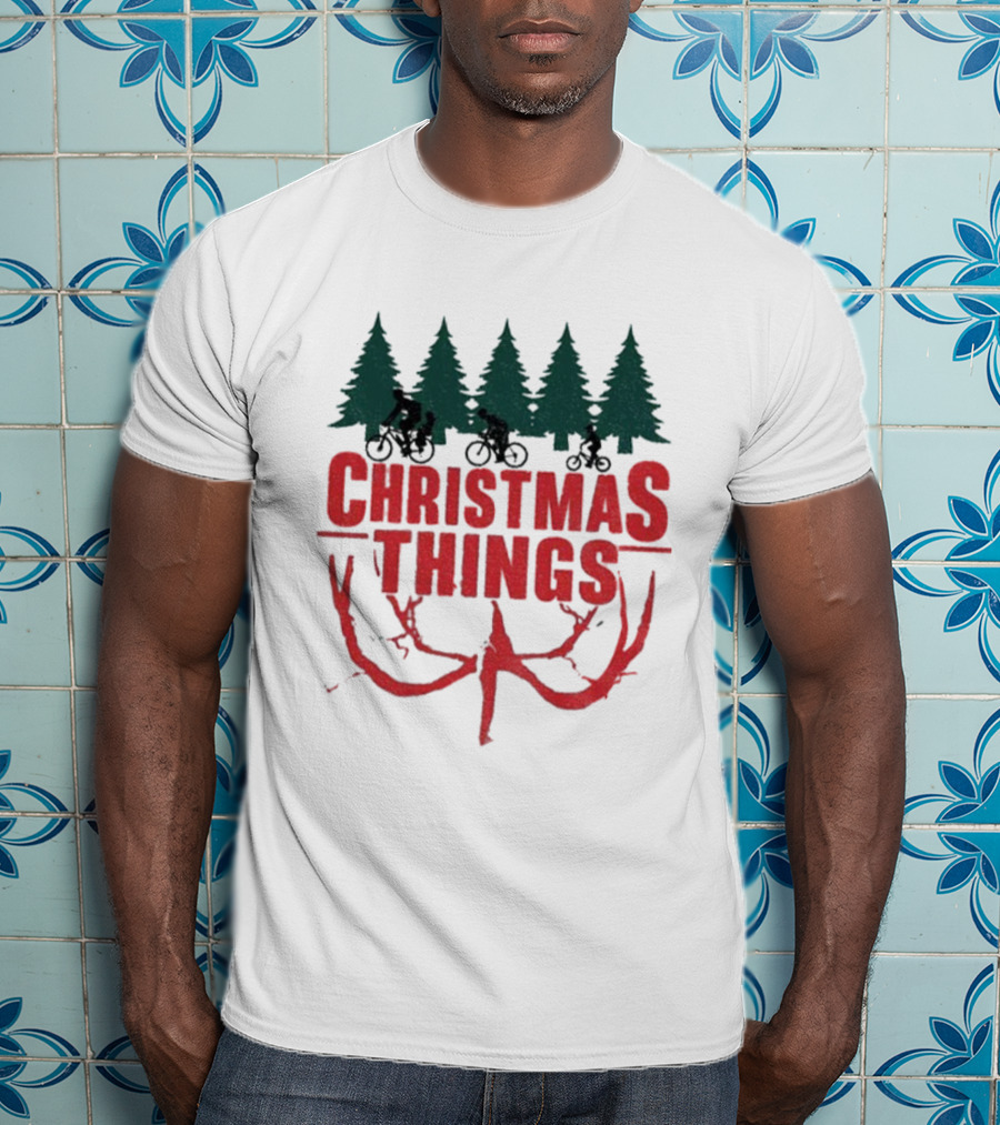 Christmas Things Merry Upside Down Xmas Funny Holiday Reindeer Trees T-Shirt