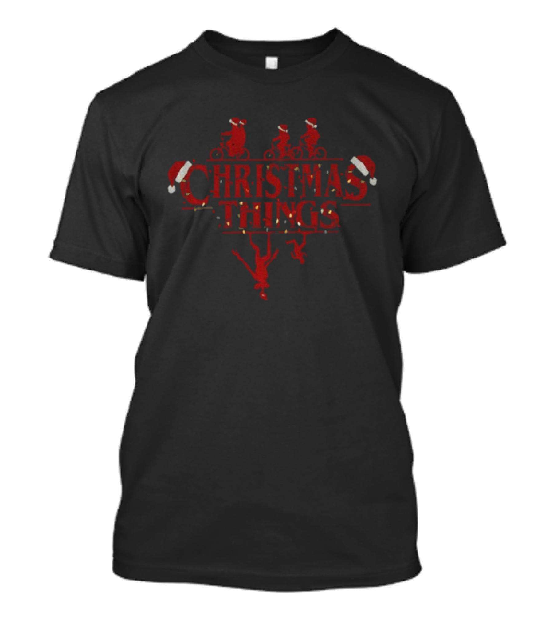 Christmas Things Stranger 80s Horror Show Santa Biking Adventure T-Shirt