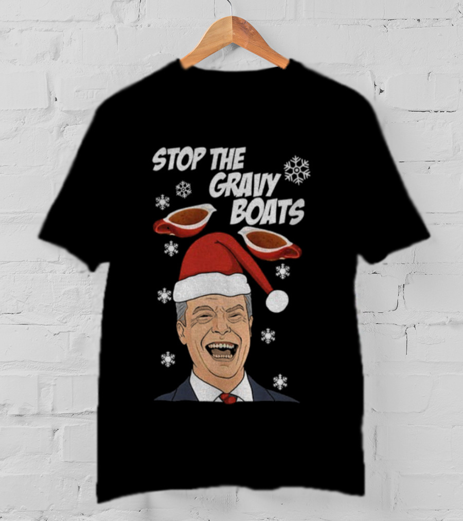 Stop The Gravy Boats Snowflakes Santa Hat Funny Christmas T-Shirt
