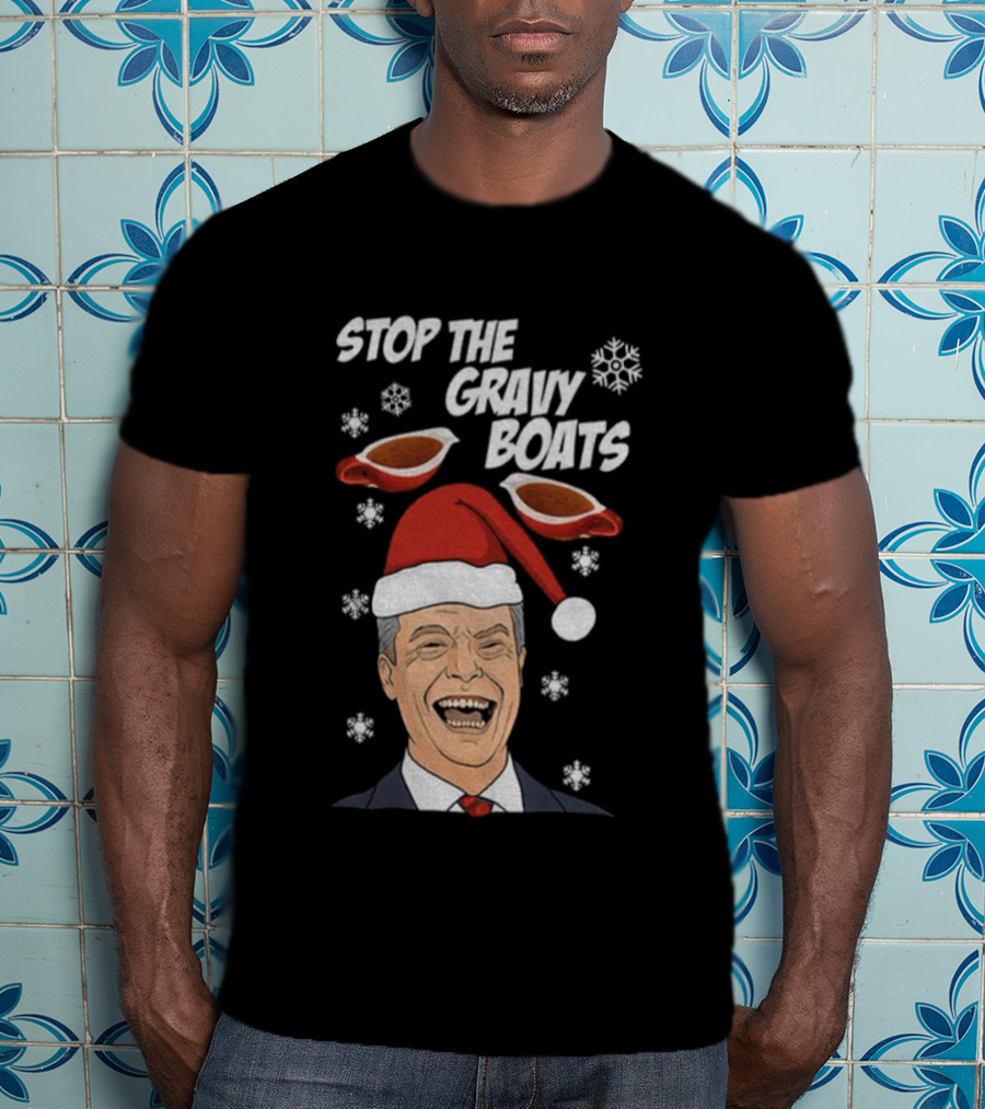 Stop The Gravy Boats Snowflakes Santa Hat Funny Christmas T-Shirt