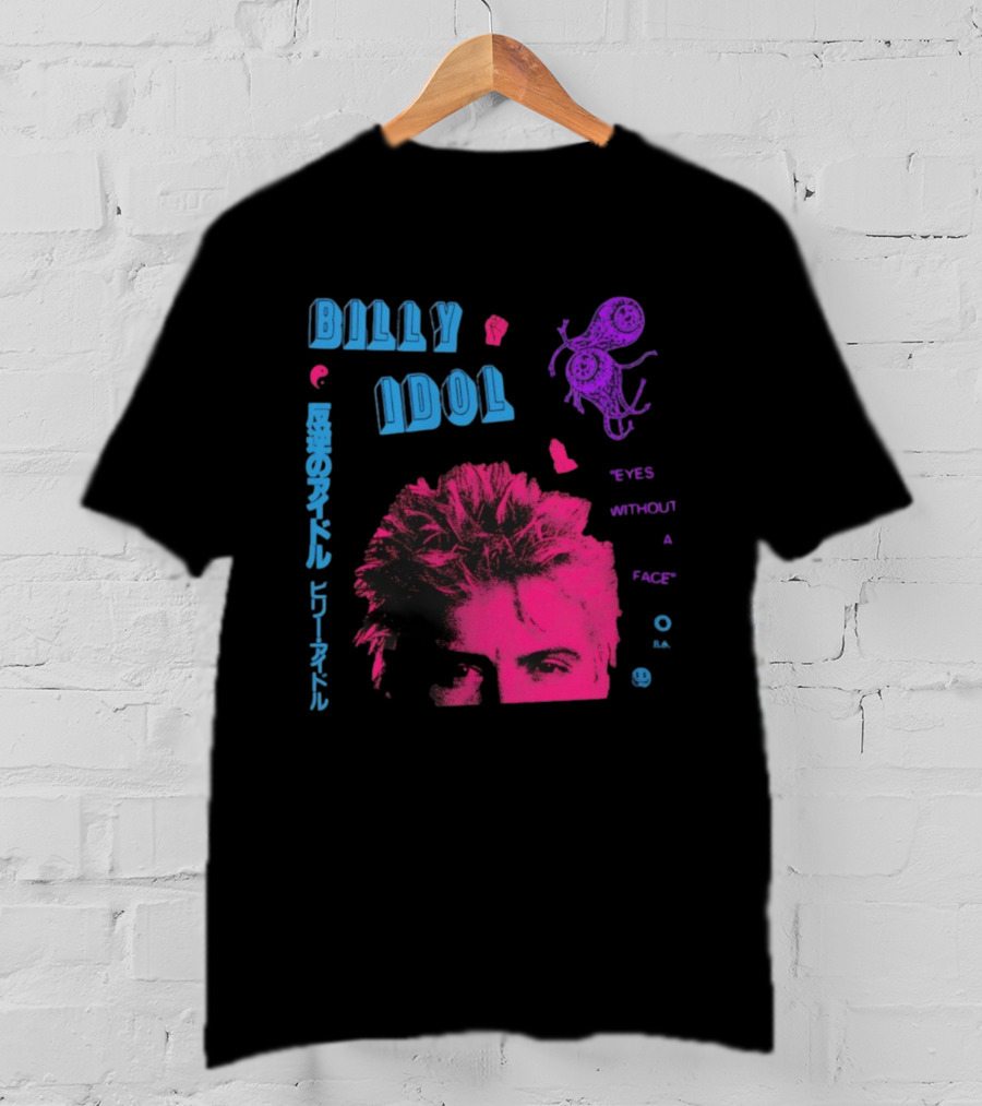 Billy Idol Eyes Without A Face Japanese Text Retro Style T-Shirt