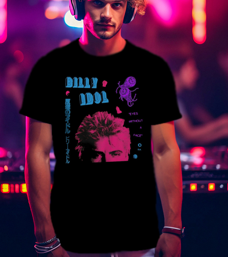 Billy Idol Eyes Without A Face Japanese Text Retro Style T-Shirt