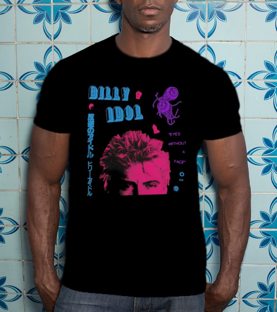 Billy Idol Eyes Without A Face Japanese Text Retro Style T-Shirt