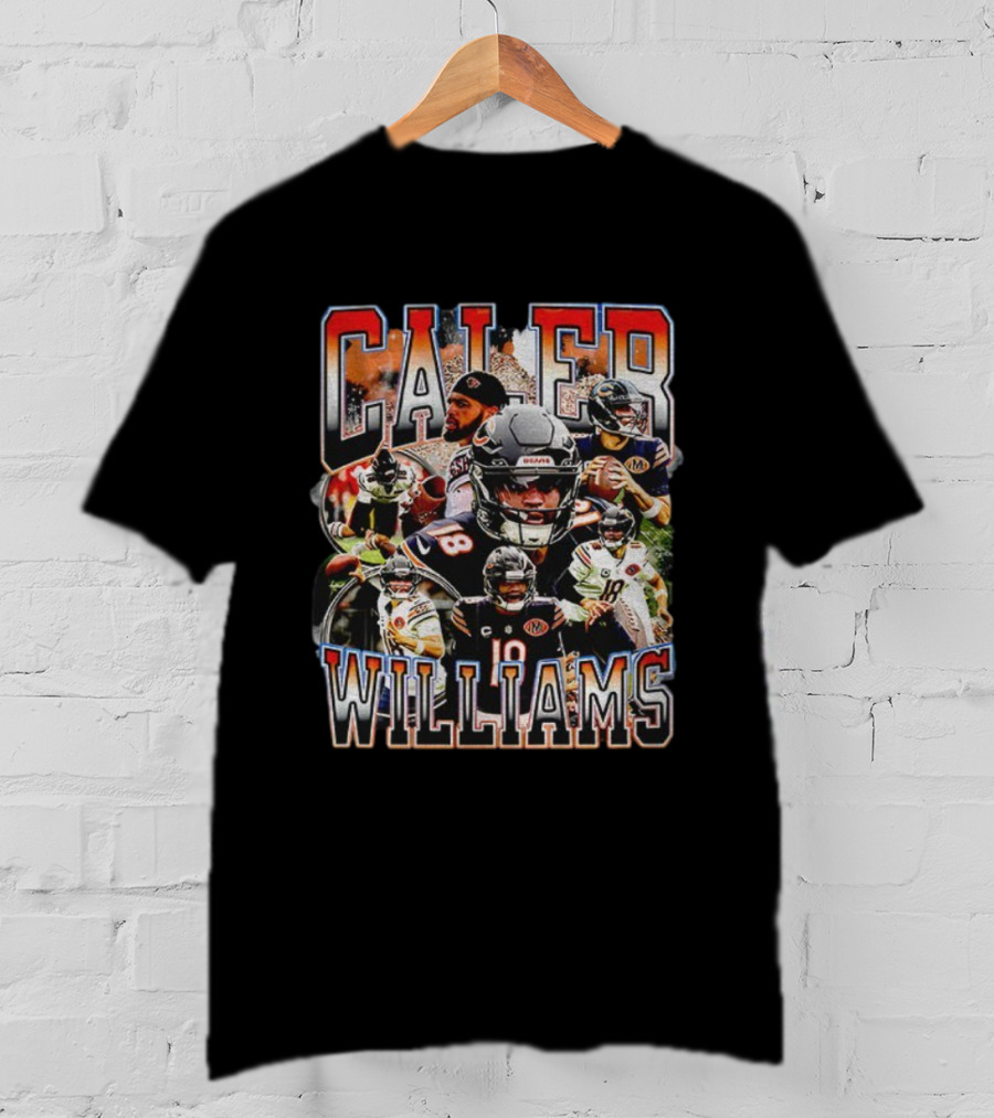 Caleb Williams 18 Bears Football Icon Bootleg Collage T-Shirt