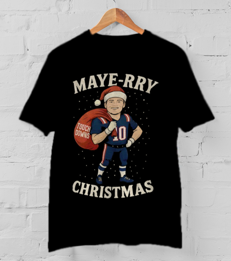 Maye-Rry Touchdowns Christmas Football Santa T-Shirt