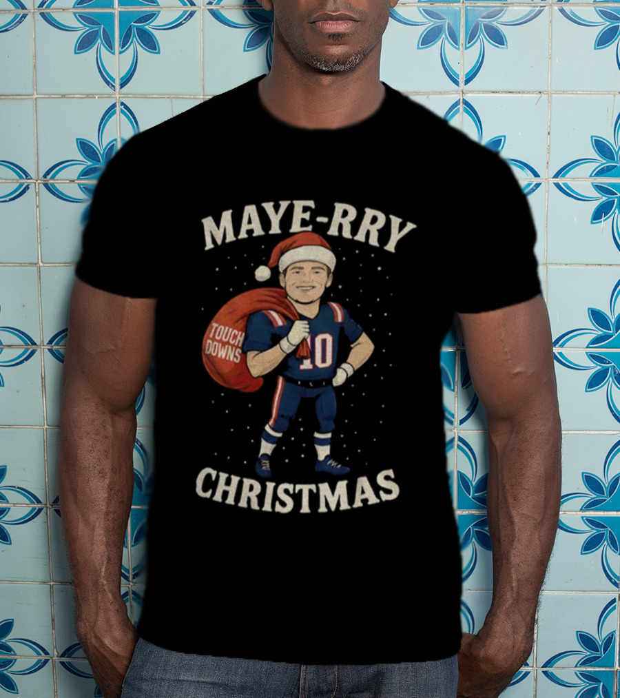 Maye-Rry Touchdowns Christmas Football Santa T-Shirt