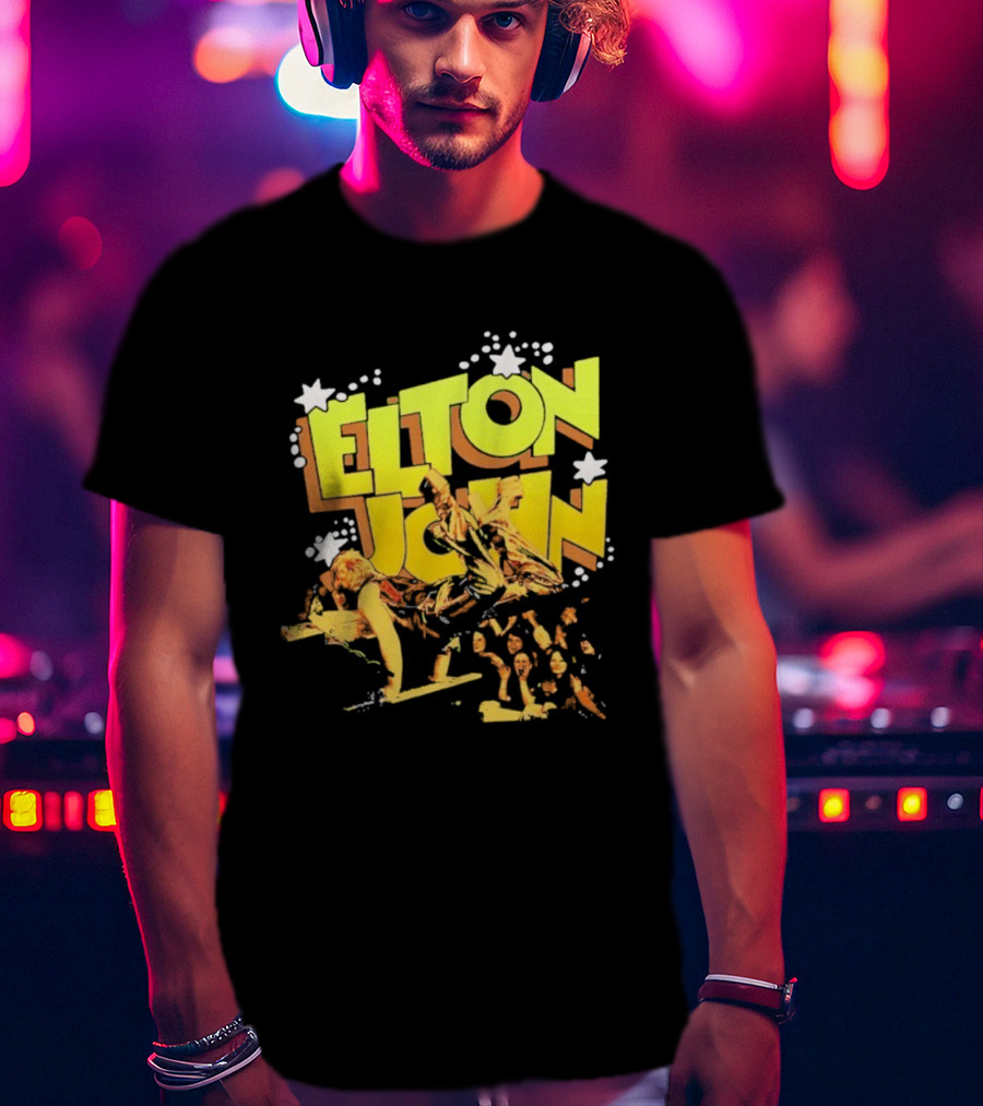 Elton John Live Performance Stars Retro Style T-Shirt