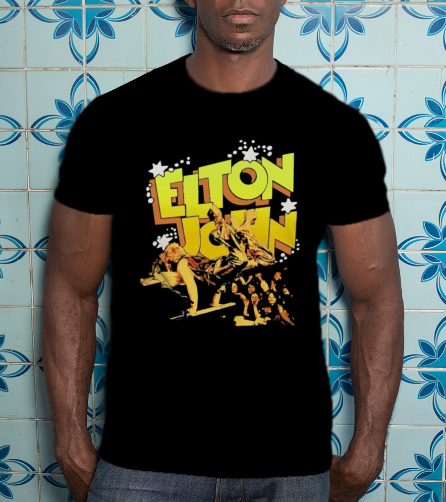 Elton John Live Performance Stars Retro Style T-Shirt