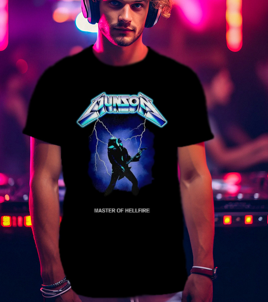 Munson Master Of Hellfire Dungeons And Dragons X Stranger Things Electric Guitar Lightning T-Shirt