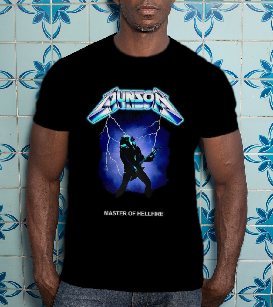 Munson Master Of Hellfire Dungeons And Dragons X Stranger Things Electric Guitar Lightning T-Shirt