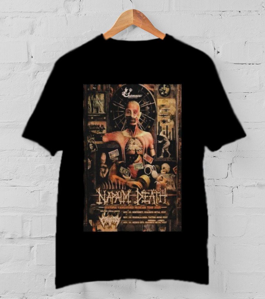 Napalm Death 2025 Dystopia Vanquished Mexican Tour Chamuco Metal Fest Artwork T-Shirt