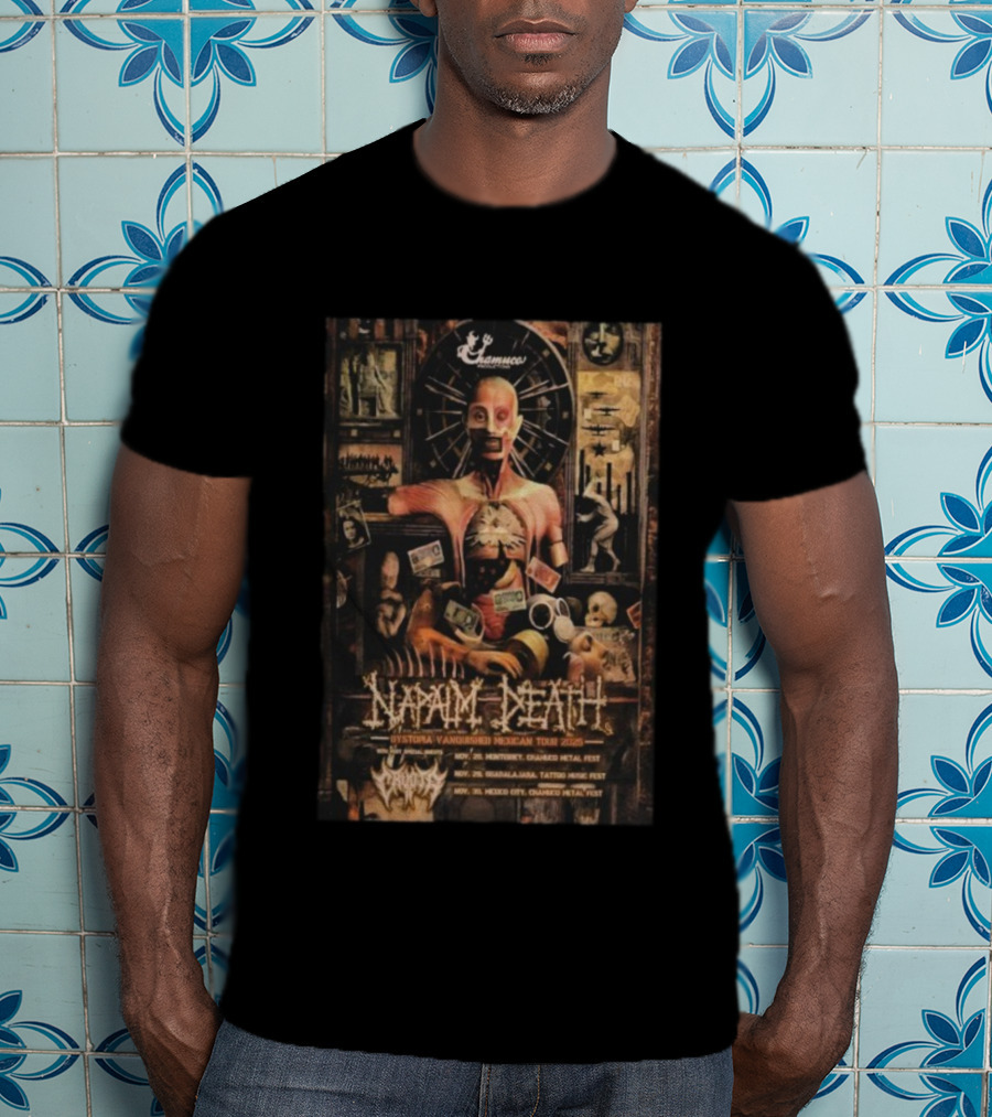 Napalm Death 2025 Dystopia Vanquished Mexican Tour Chamuco Metal Fest Artwork T-Shirt