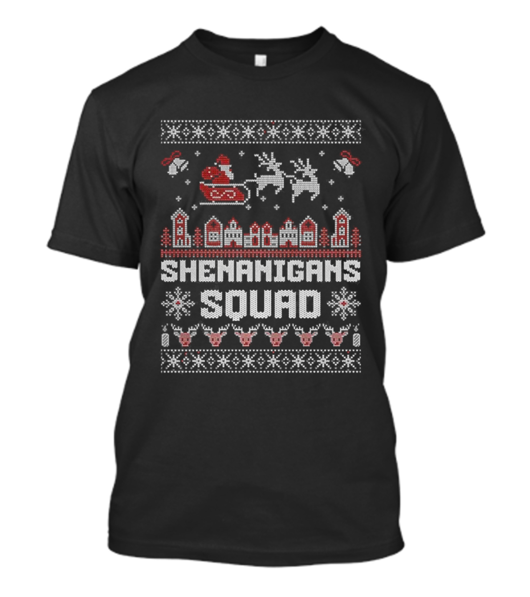 Shenanigans Squad Merry Christmas Santa Reindeer Sleigh Ugly Sweater T-Shirt