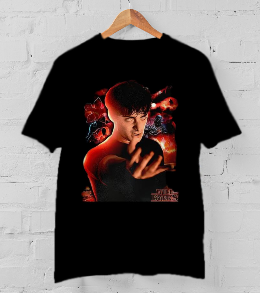 Stranger Things Will Byers Character Dark Red Fiery Background T-Shirt
