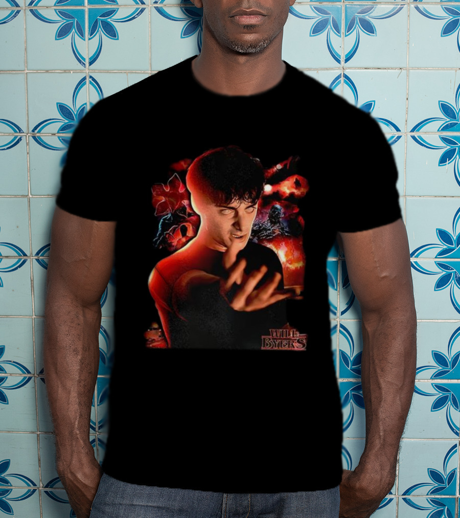 Stranger Things Will Byers Character Dark Red Fiery Background T-Shirt