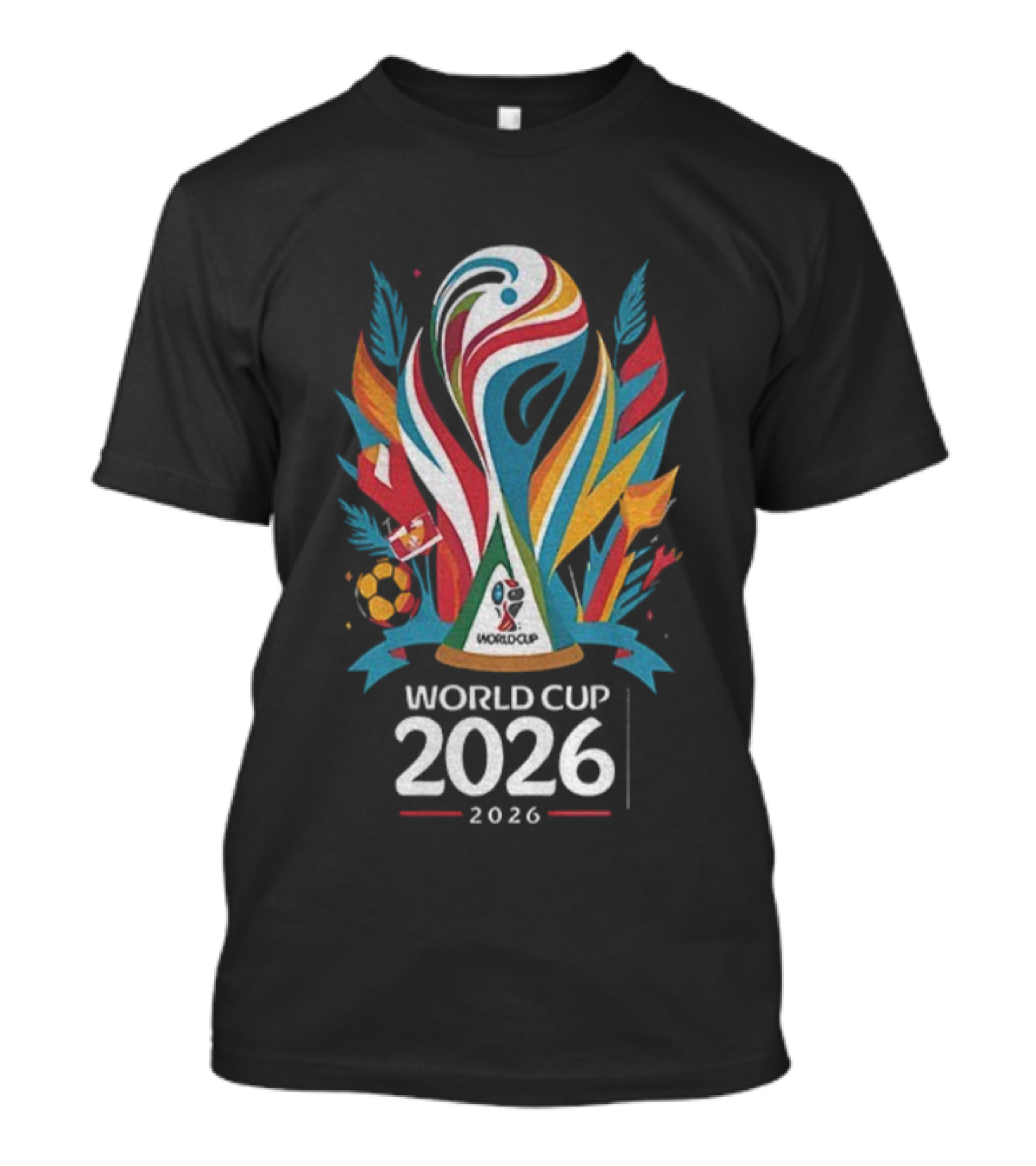World Cup 2026 Soccer Trophy Logo Colorful Leaves Design T-Shirt