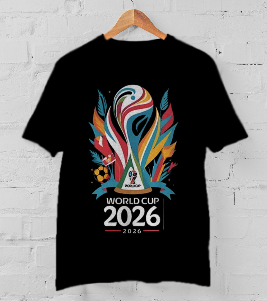 World Cup 2026 Soccer Trophy Logo Colorful Leaves Design T-Shirt