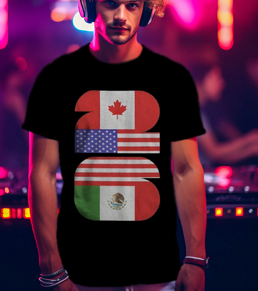 World Cup 2026 USA Canada Mexico Flag Design T-Shirt