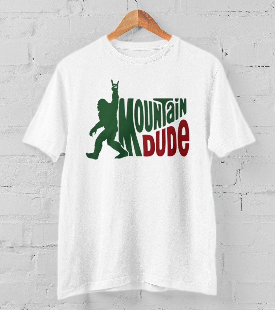 Bigfoot Mountain Dude Dark Green Silhouette With Red Text T-Shirt