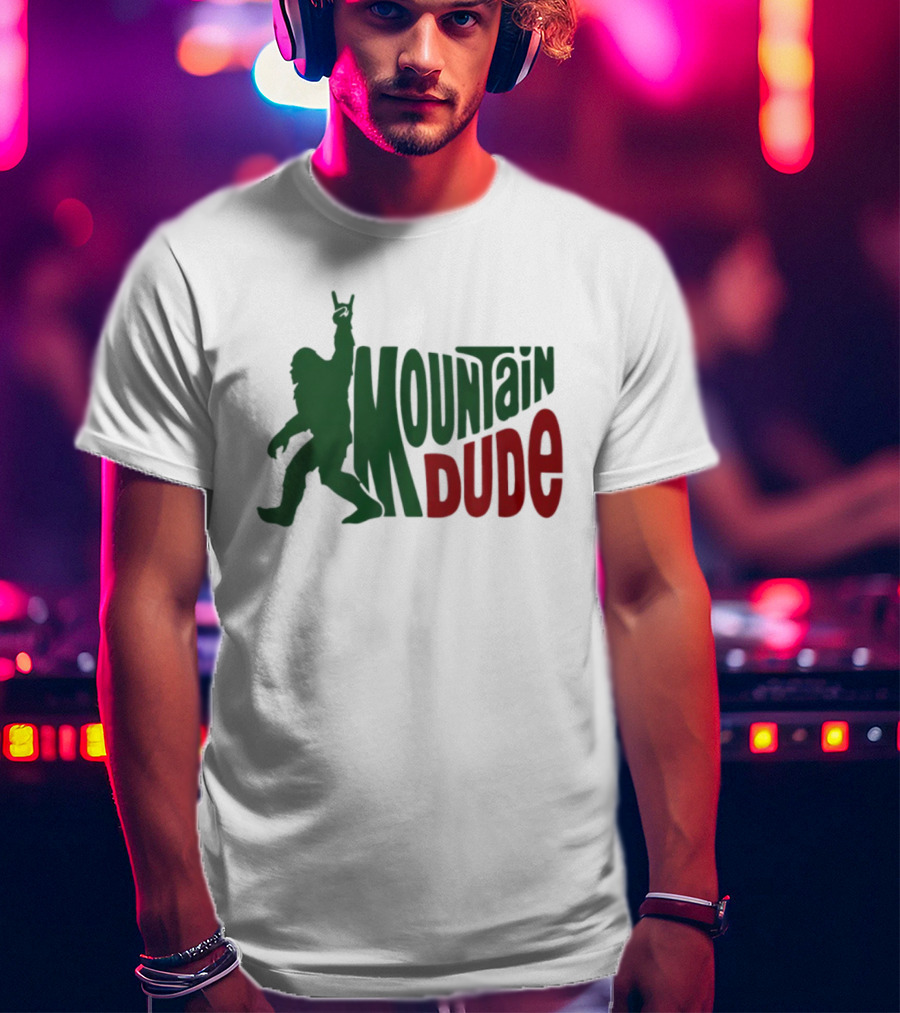 Bigfoot Mountain Dude Dark Green Silhouette With Red Text T-Shirt