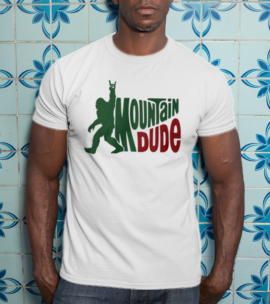 Bigfoot Mountain Dude Dark Green Silhouette With Red Text T-Shirt