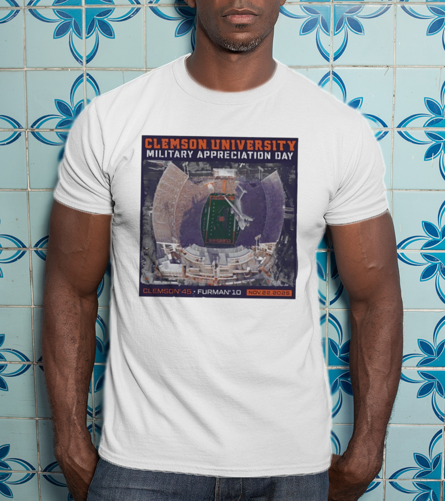 Clemson University Military Appreciation Day Game Nov 22 2025 Clemson 45 Furman 10 Stadium Aerial View T-Shirt