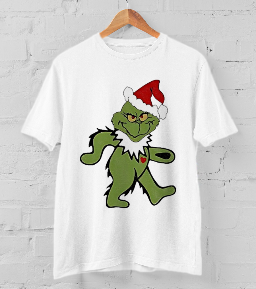 Grinch Wearing Santa Hat Dancing Bear Christmas T-Shirt