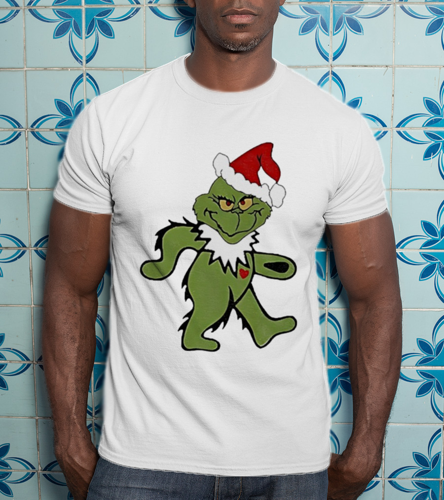 Grinch Wearing Santa Hat Dancing Bear Christmas T-Shirt