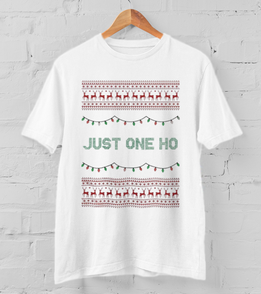 Just One Ho Christmas Lights Reindeer Ugly Sweater Style T-Shirt
