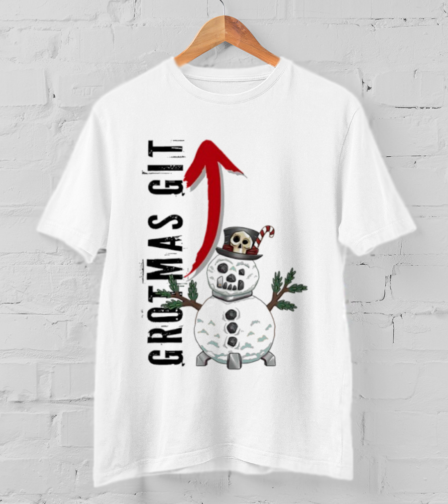 Red Gobbo Grotmas Git Snown Christmas Skull Snowman T-Shirt