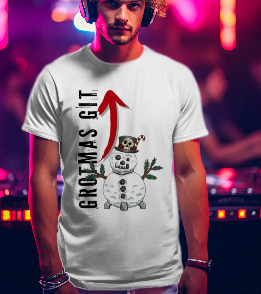 Red Gobbo Grotmas Git Snown Christmas Skull Snowman T-Shirt