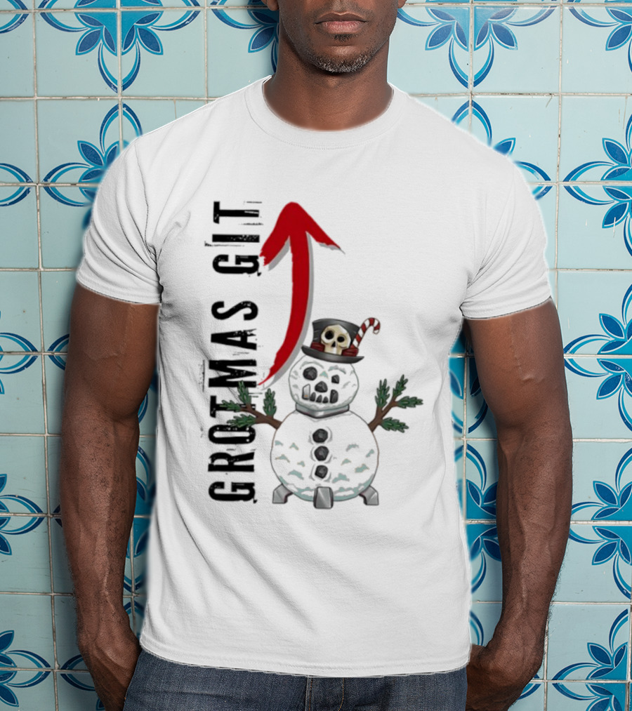 Red Gobbo Grotmas Git Snown Christmas Skull Snowman T-Shirt