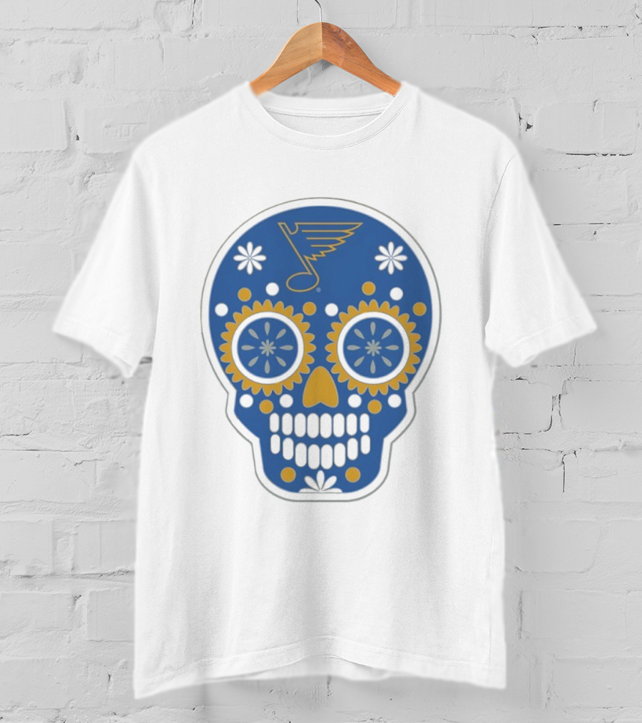 St. Louis Blues Sugar Skull Hockey Design T-Shirt