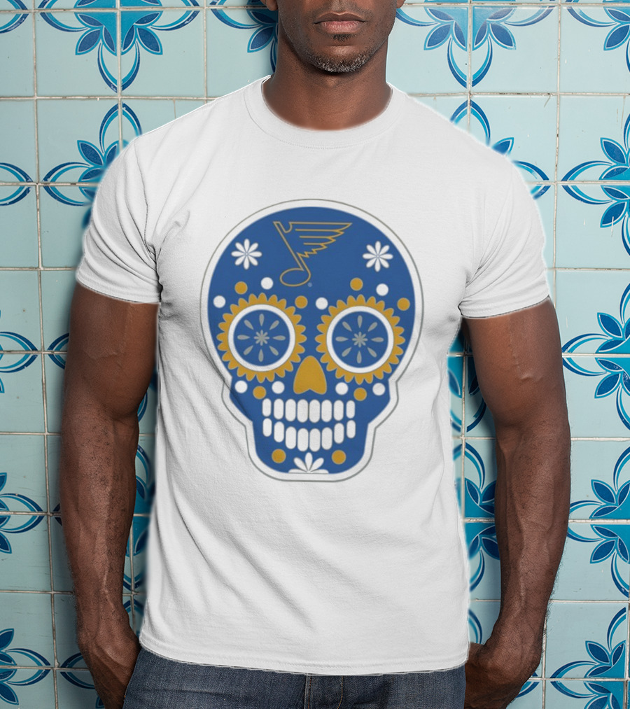 St. Louis Blues Sugar Skull Hockey Design T-Shirt
