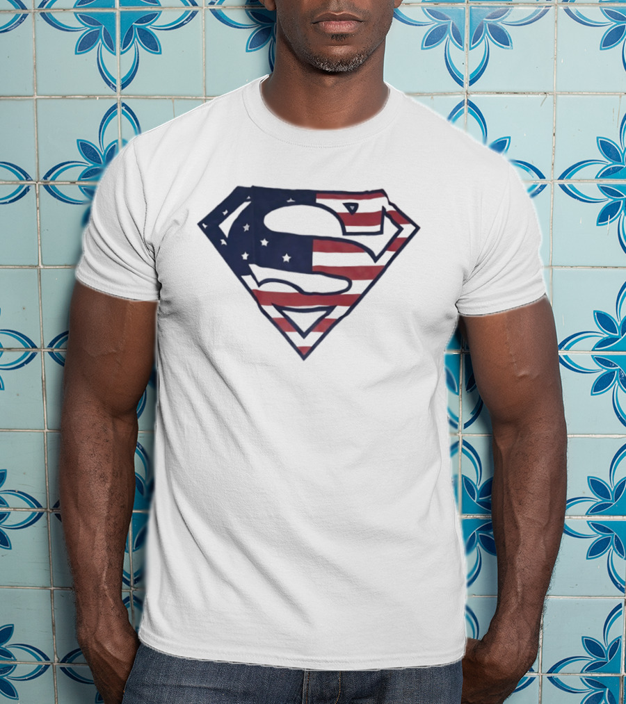 Superman American Flag Design USA Stars Stripes Logo T-Shirt