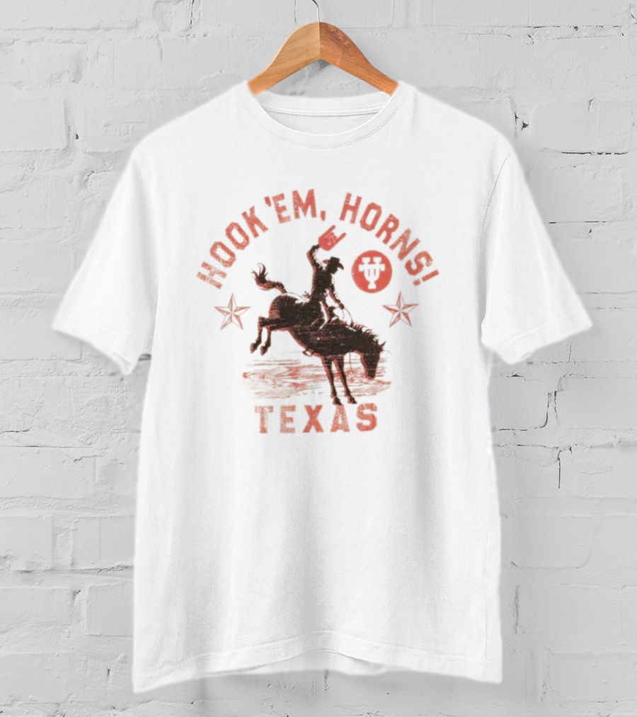 Hook’em Horns Texas Longhorns Cowboy Riding T-Shirt