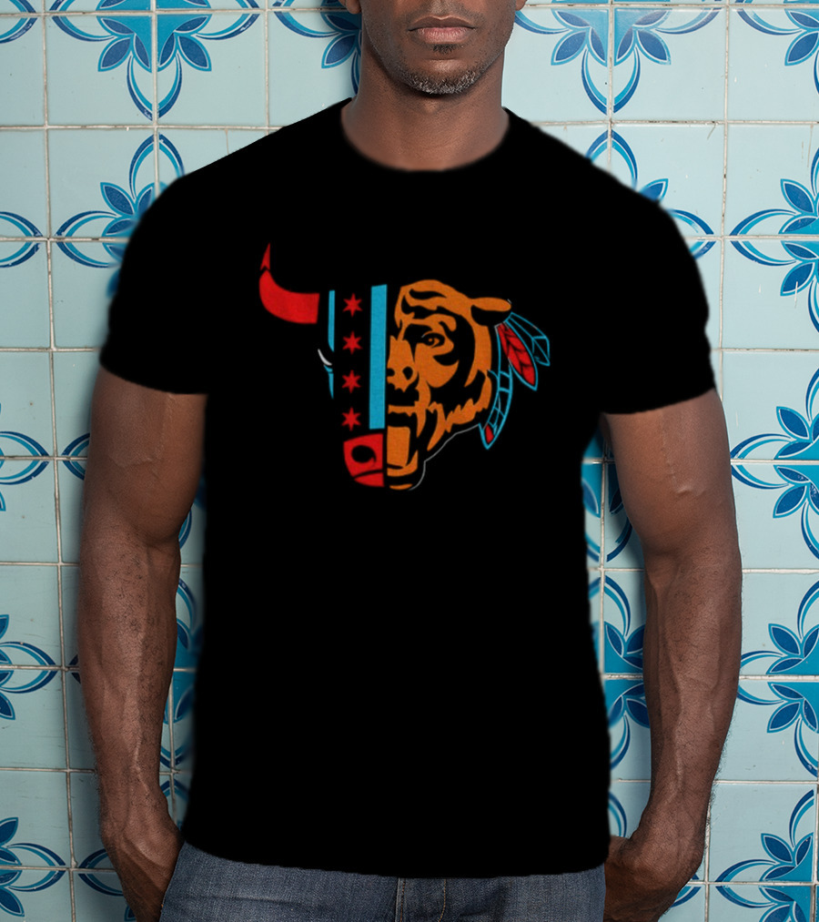 Bulls Bears Blackhawks Chicago Football NFL 2025 Mashup T-Shirt