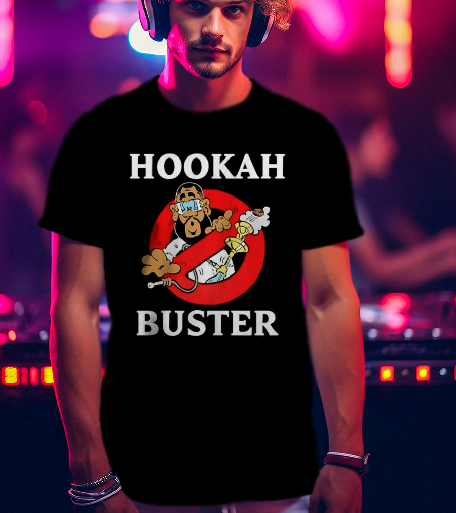 Hookah Buster Caricature Red Circle Cross Illustration T-Shirt