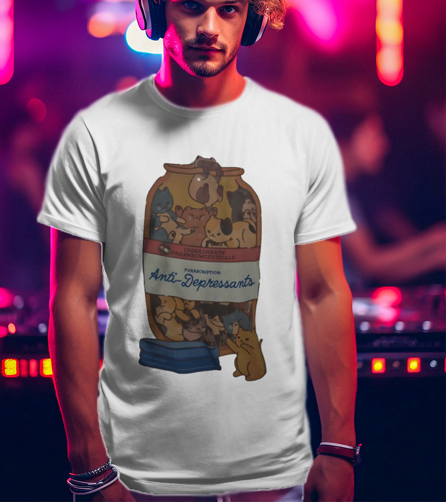Purrscription Anti-Depressants Threadheads Pharmiaowceuticals Cat Edition T-Shirt