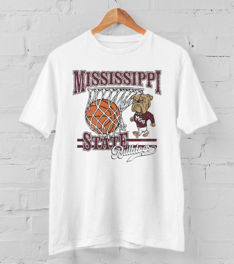 Mississippi State Bulldogs Basketball Bulldog Dribbling Through Hoop T-Shirt