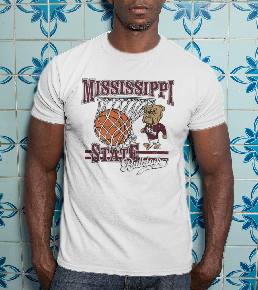 Mississippi State Bulldogs Basketball Bulldog Dribbling Through Hoop T-Shirt