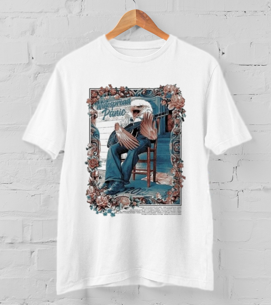 Widespread Panic 2025 Eagle Tour With Guitar And Floral Frame T-Shirt