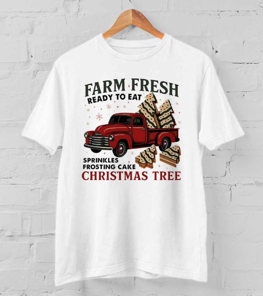 Farm Fresh Red Truck Christmas Tree Sprinkles Frosting Cake Ready To Eat T-Shirt