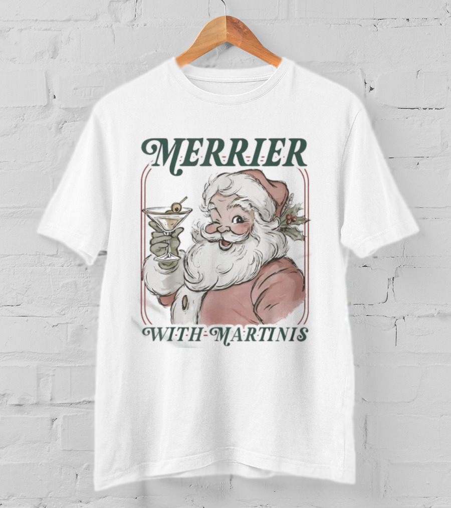 Merrier With Martinis Santa Christmas Cocktail T-Shirt